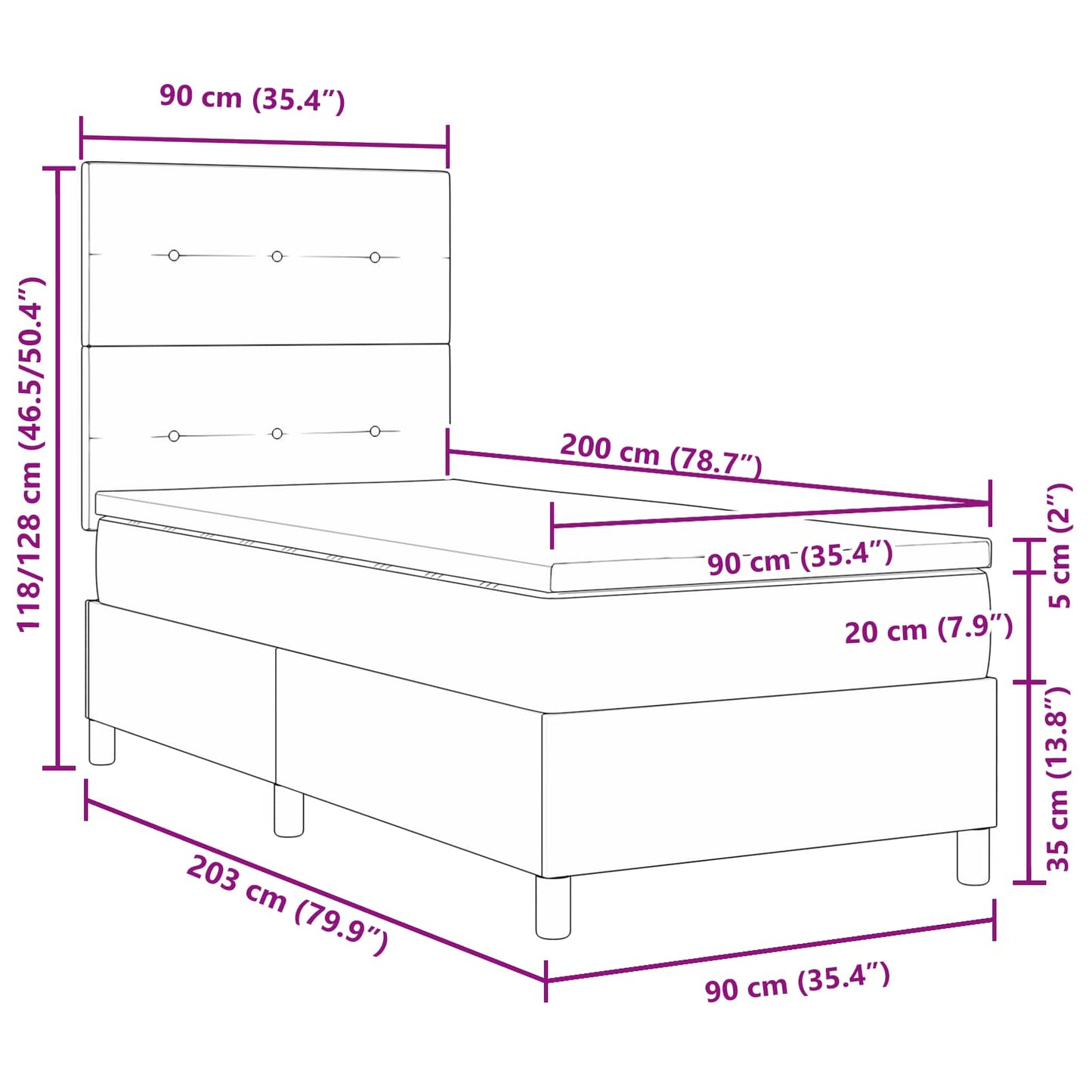 Letto a molle con strisce LED Grigio chiaro 90 x 200 cm Tessuto | homemem39