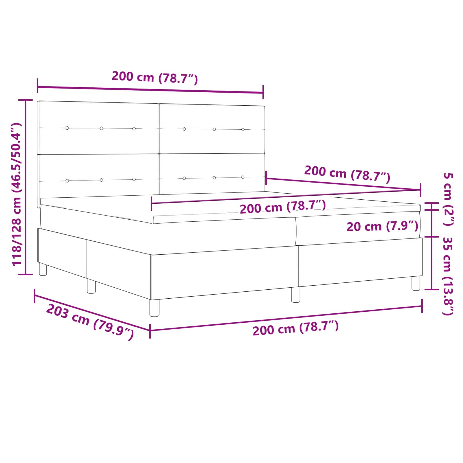 Letto a molle con strisce LED Blu 200 x 200 cm Tessuto | homemem39