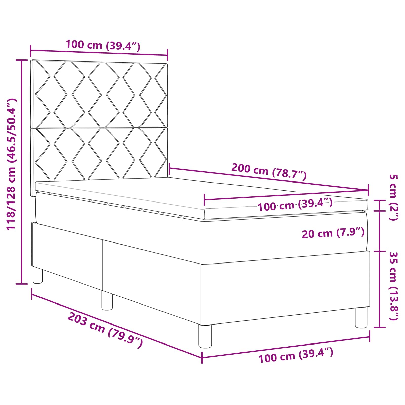Letto a molle con testiera Grigio chiaro 100 x 200 cm Tessuto | homemem39