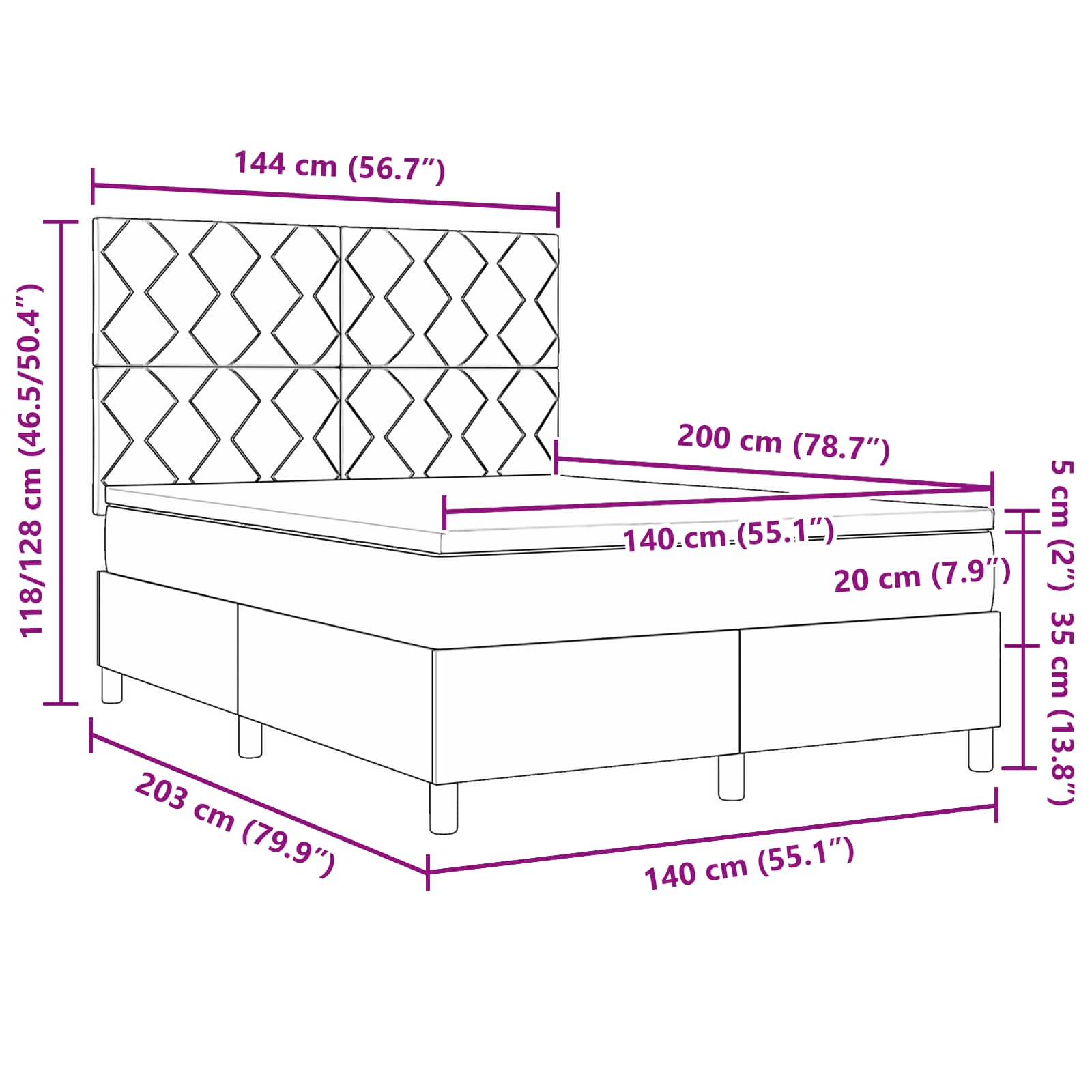 Letto a molle con strisce LED Blu 140 x 200 cm Tessuto | homemem39