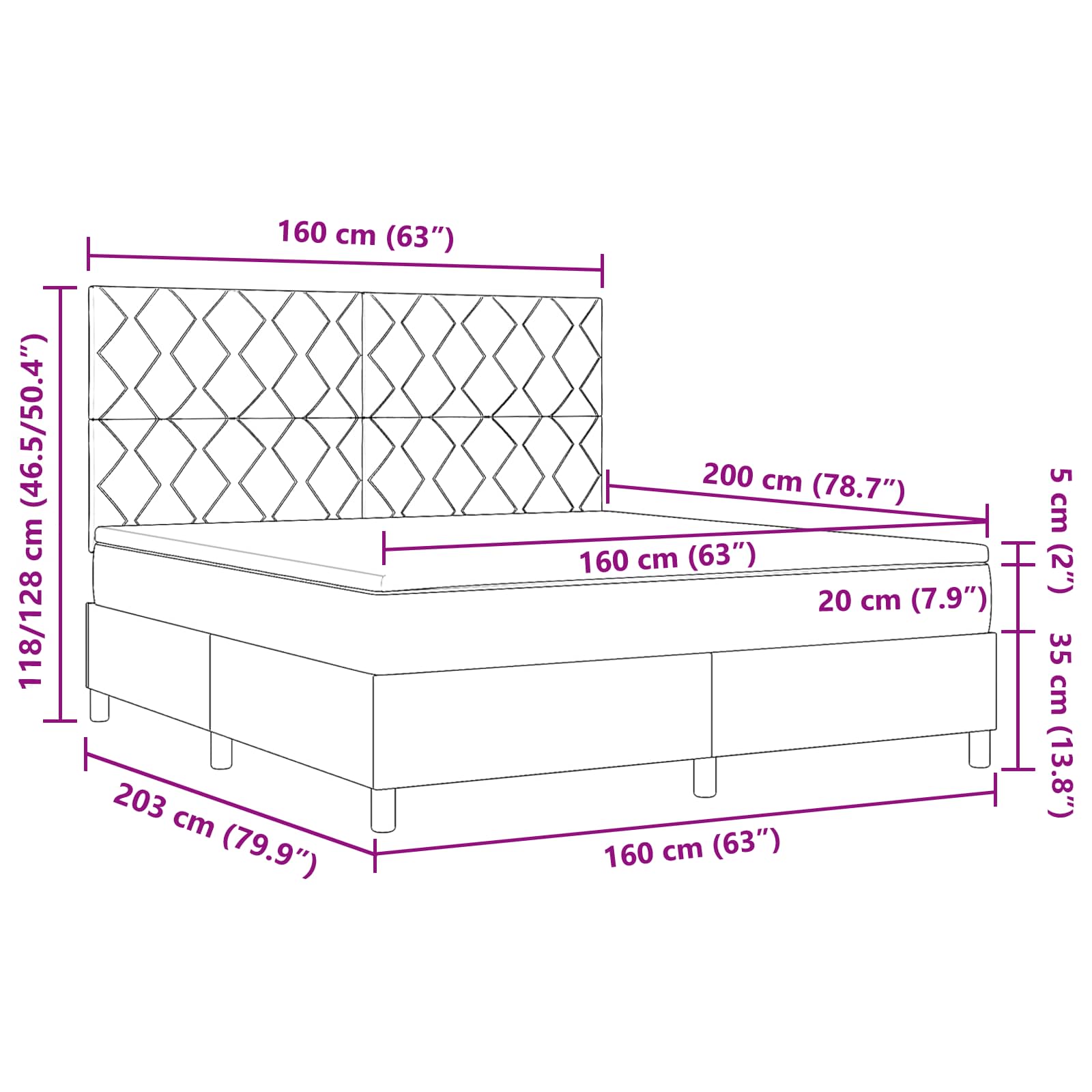 Letto a molle con strisce LED Blu 160 x 200 cm Tessuto | homemem39