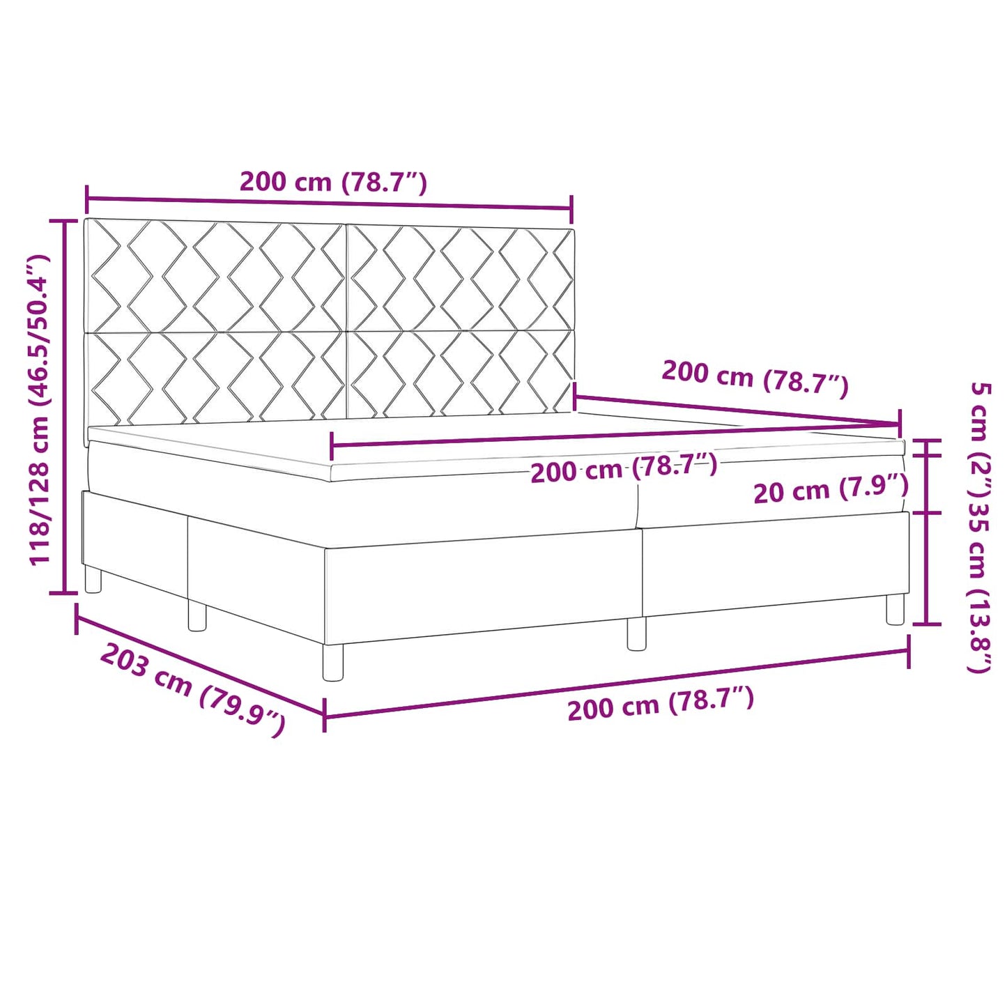 Letto a molle con materasso con led Nero 200 x 200 cm Tessuto | homemem39