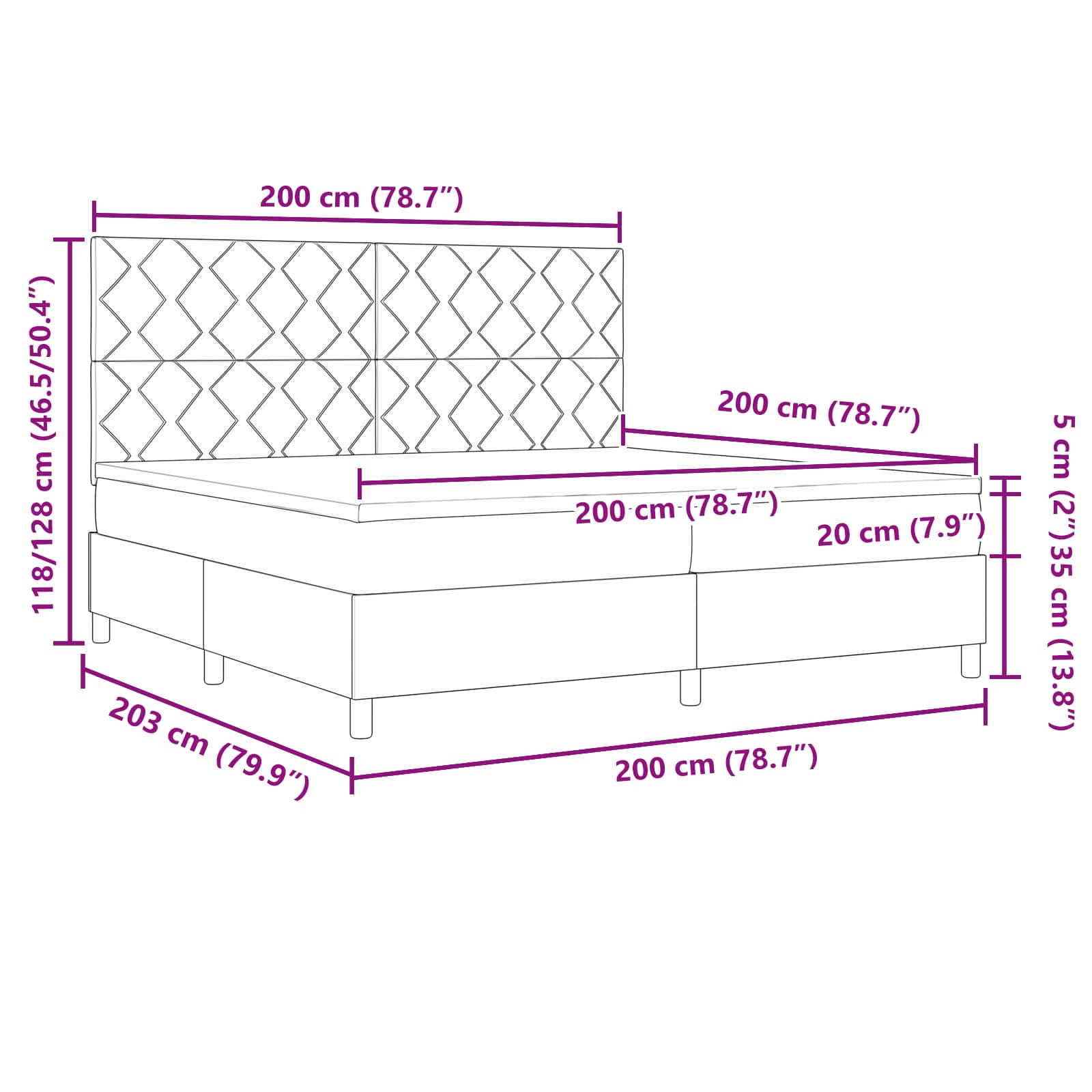 Letto a molle con materasso con led Nero 200 x 200 cm Tessuto | homemem39
