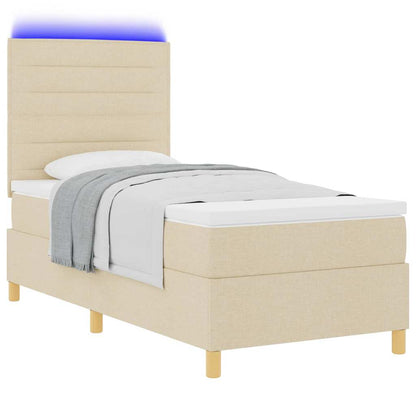 Letto a Sorgente LED con materasso Crema 80 x 200 cm Tessuto