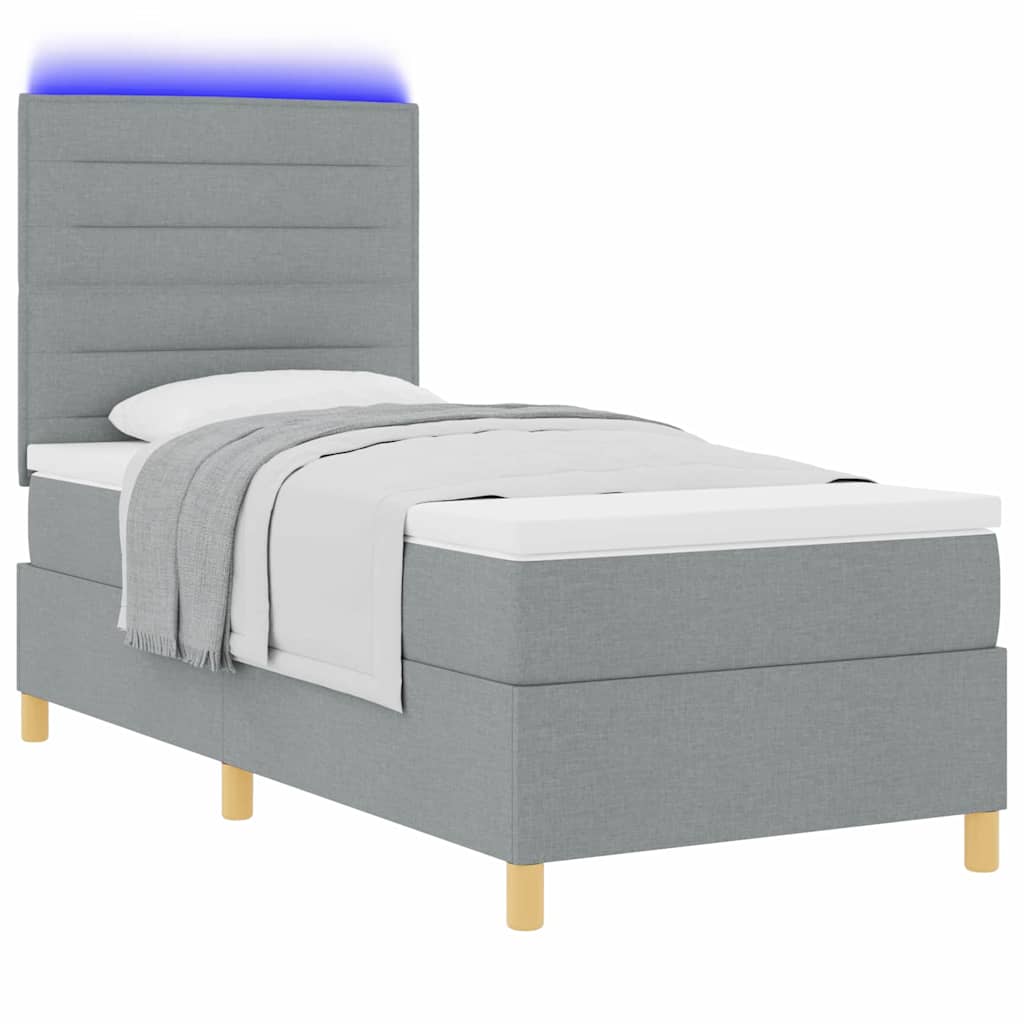 Letto a Sorgente LED Grigio chiaro 100 x 200 cm Tessuto