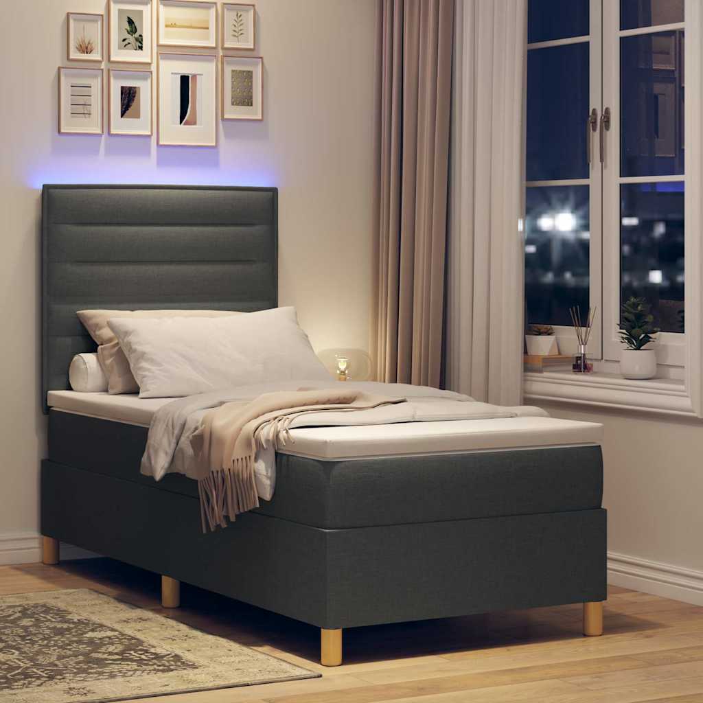 Letto a Sorgente LED Grigio scuro 100 x 200 cm Tessuto | homemem39