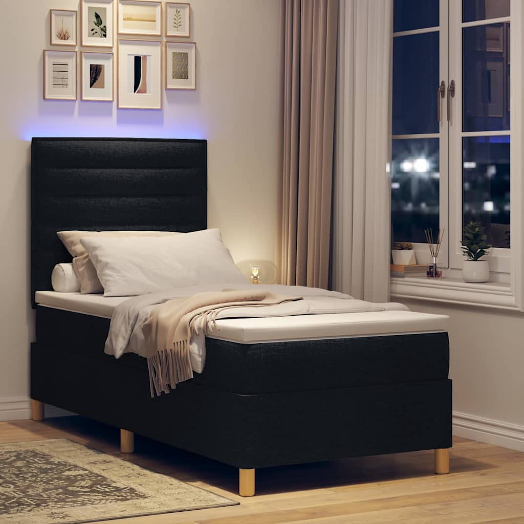 Letto a Sorgente LED con materasso Nero 100 x 200 cm Tessuto | homemem39