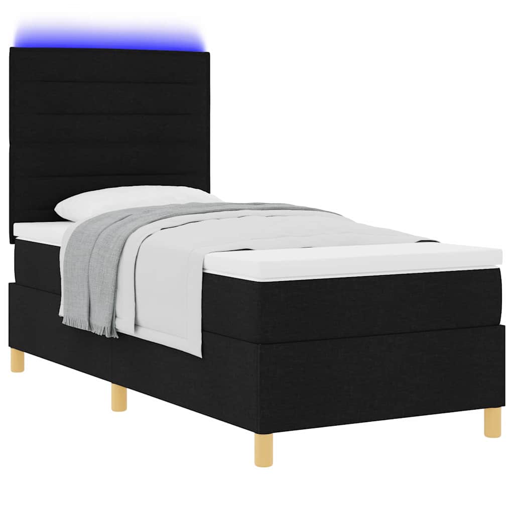 Letto a Sorgente LED con materasso Nero 100 x 200 cm Tessuto | homemem39