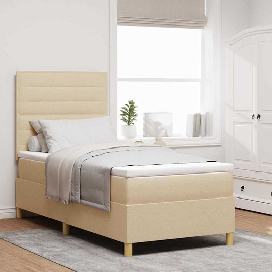 Letto a Sorgente LED con materasso Crema 100 x 200 cm Tessuto | homemem39