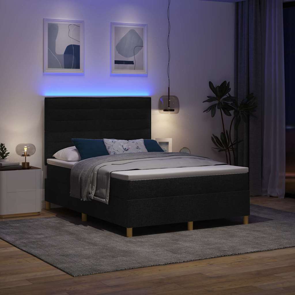 Letto a Sorgente LED con materasso Nero 140 x 190 cm Tessuto | homemem39