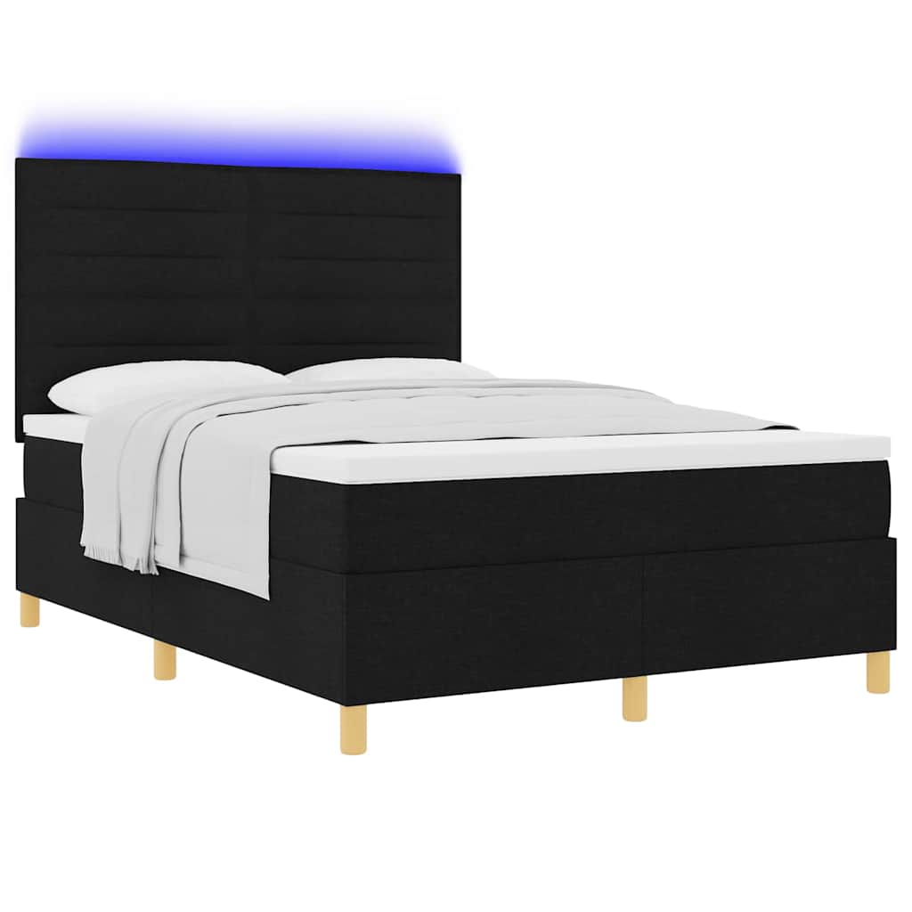 Letto a Sorgente LED con materasso Nero 140 x 190 cm Tessuto | homemem39