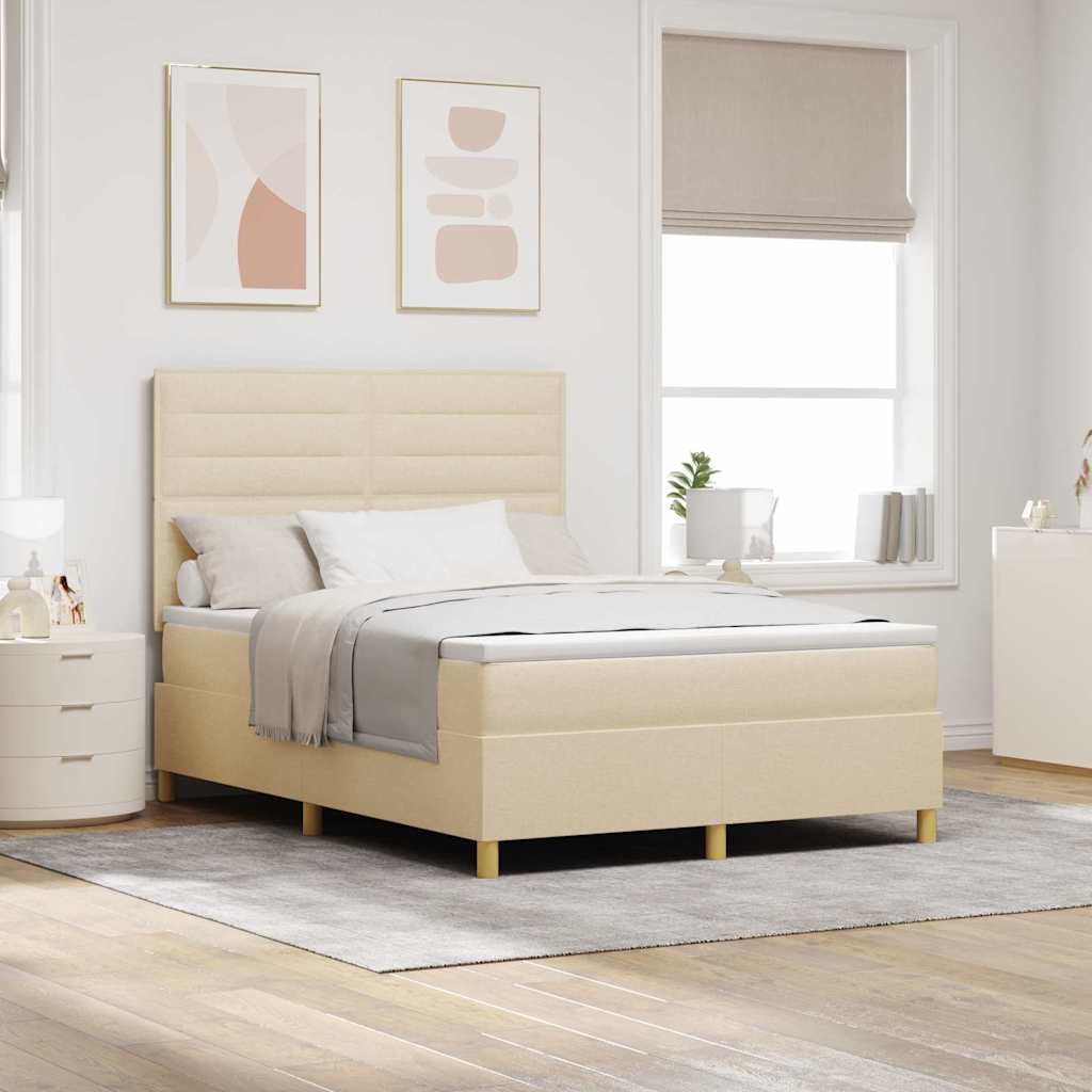 Letto a Sorgente LED con materasso Crema 140 x 190 cm Tessuto | homemem39