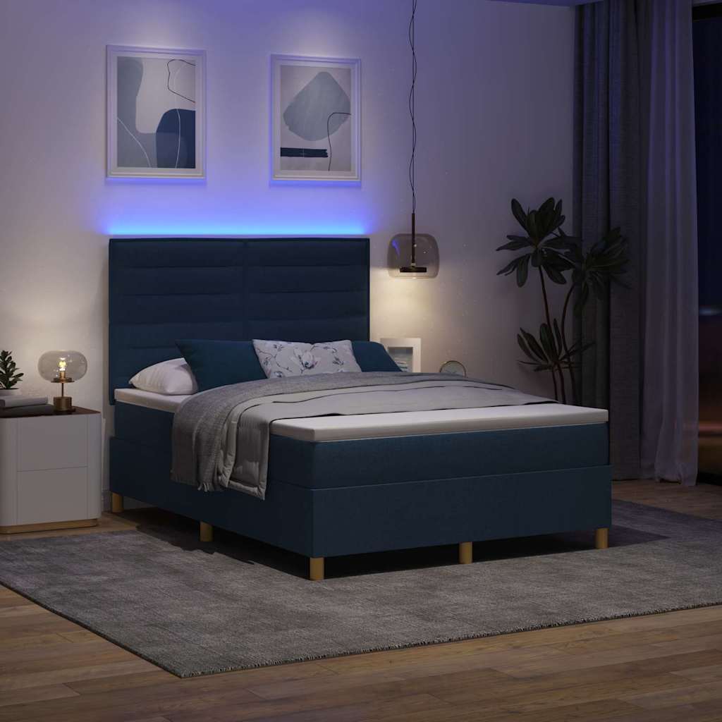 Letto a Sorgente LED con materasso Blu 140 x 200 cm Tessuto | homemem39