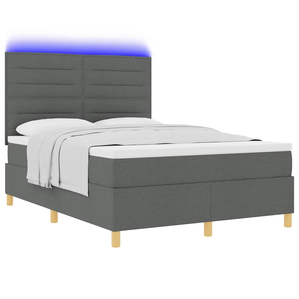 Letto a Sorgente LED Grigio scuro 160 x 200 cm Tessuto