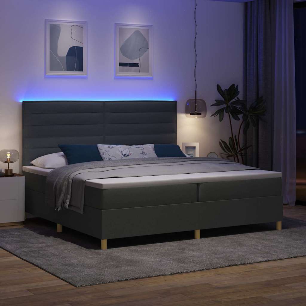 Letto a Sorgente LED Grigio scuro 200 x 200 cm Tessuto | homemem39