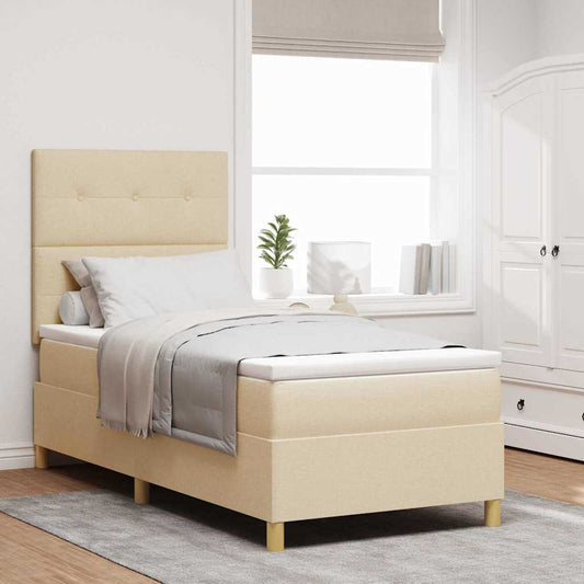 Letto a Sorgente LED con testiera Crema 90 x 190 cm Tessuto | homemem39