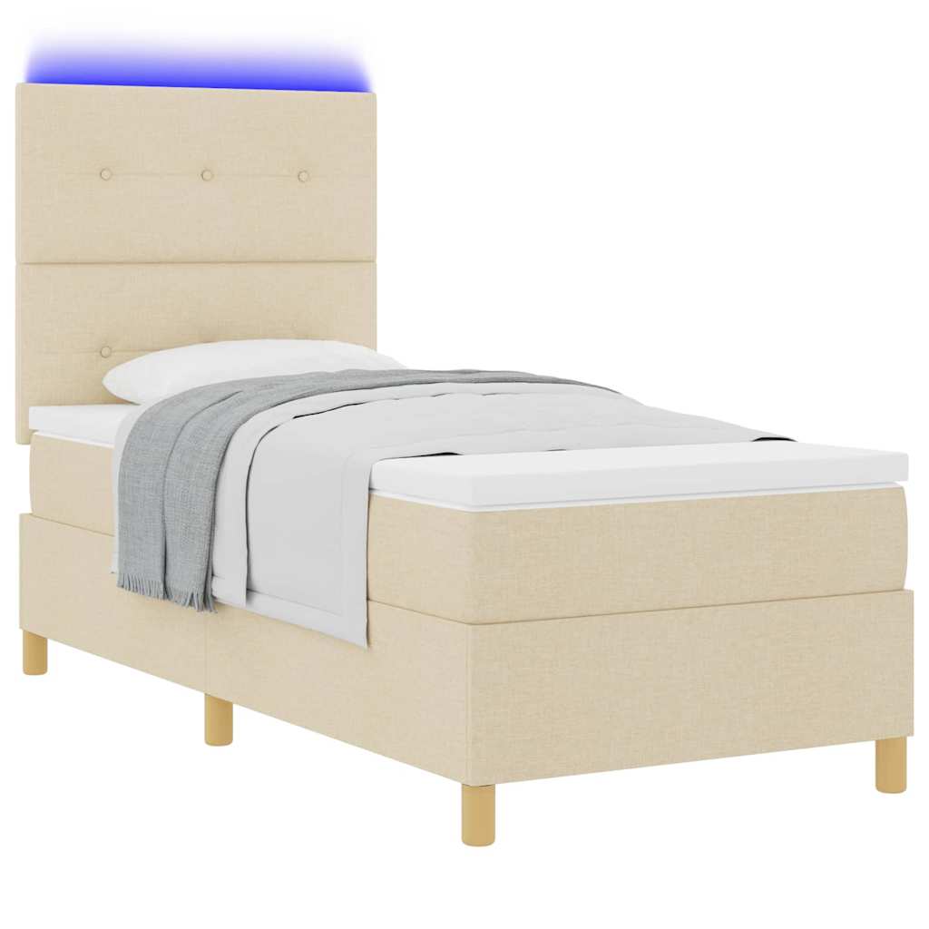 Letto a Sorgente LED con testiera Crema 90 x 200 cm Tessuto | homemem39