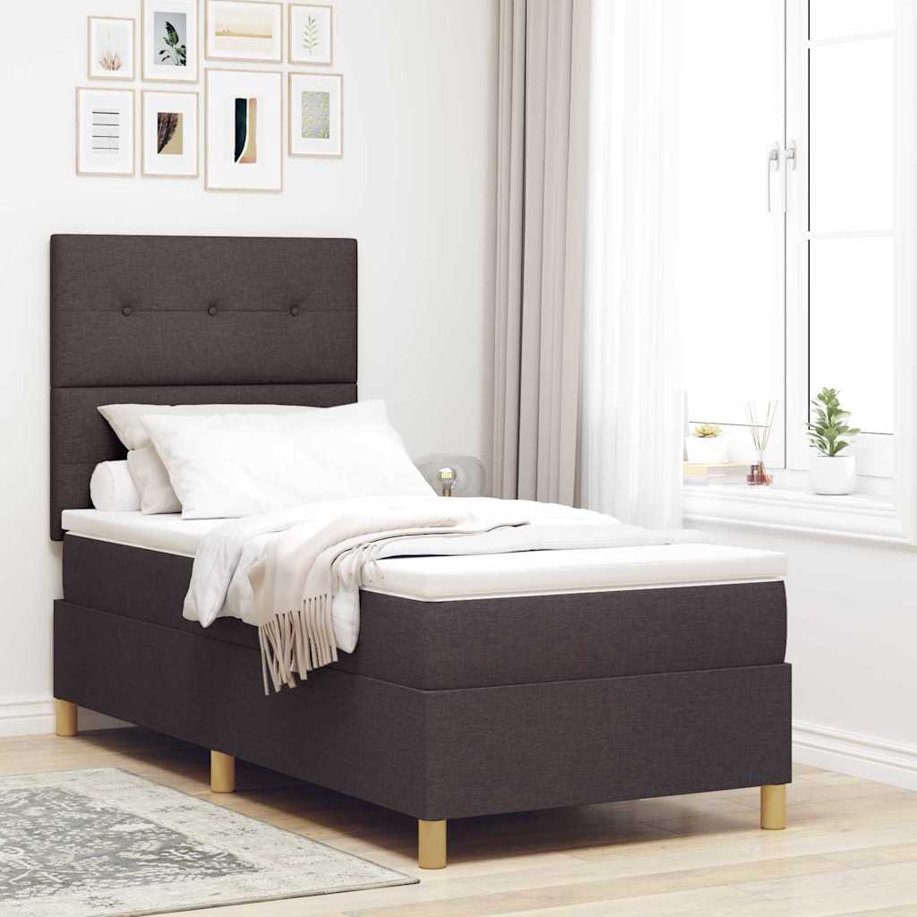 Letto a Sorgente LED Marrone Scuro 100 x 200 cm Tessuto