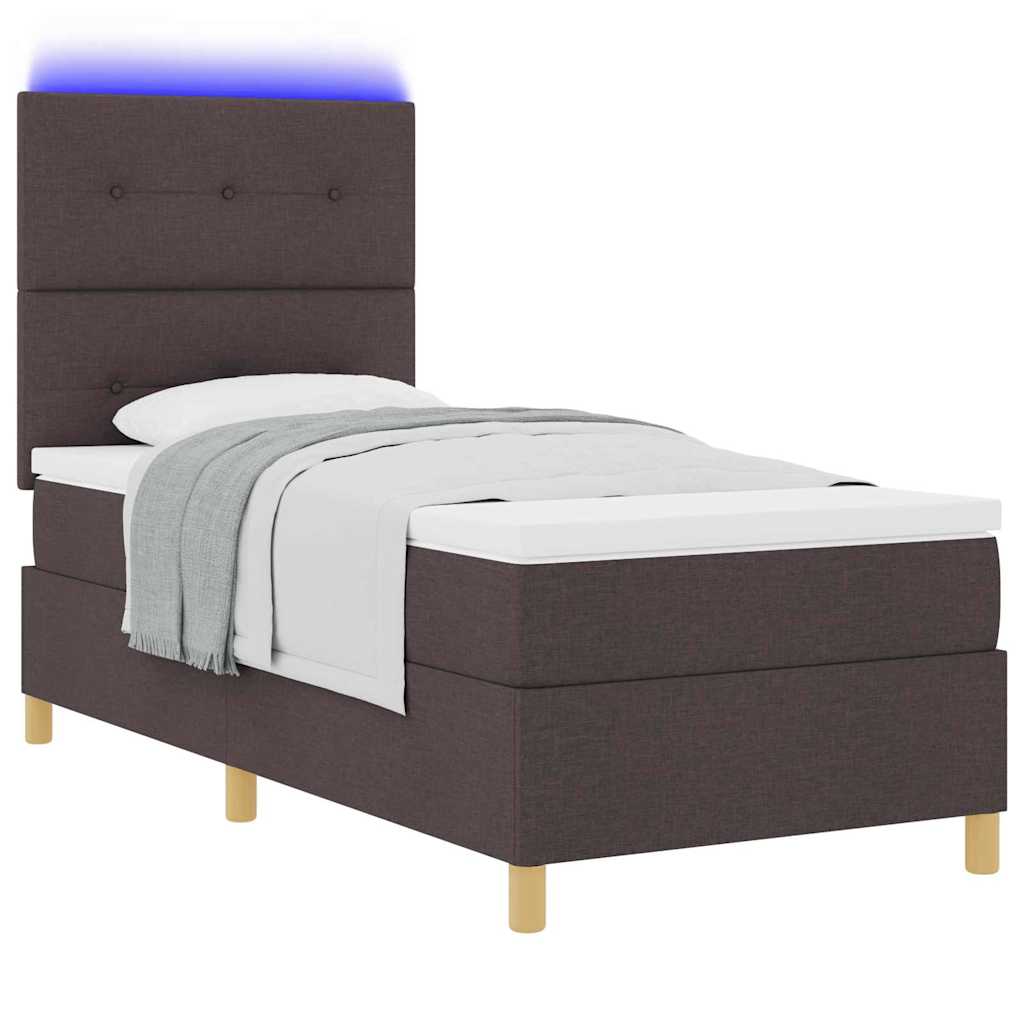 Letto a Sorgente LED Marrone Scuro 100 x 200 cm Tessuto