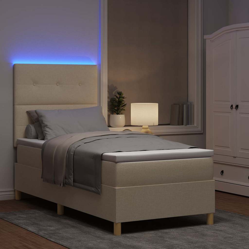 Letto a Sorgente LED con testiera Crema 100 x 200 cm Tessuto | homemem39