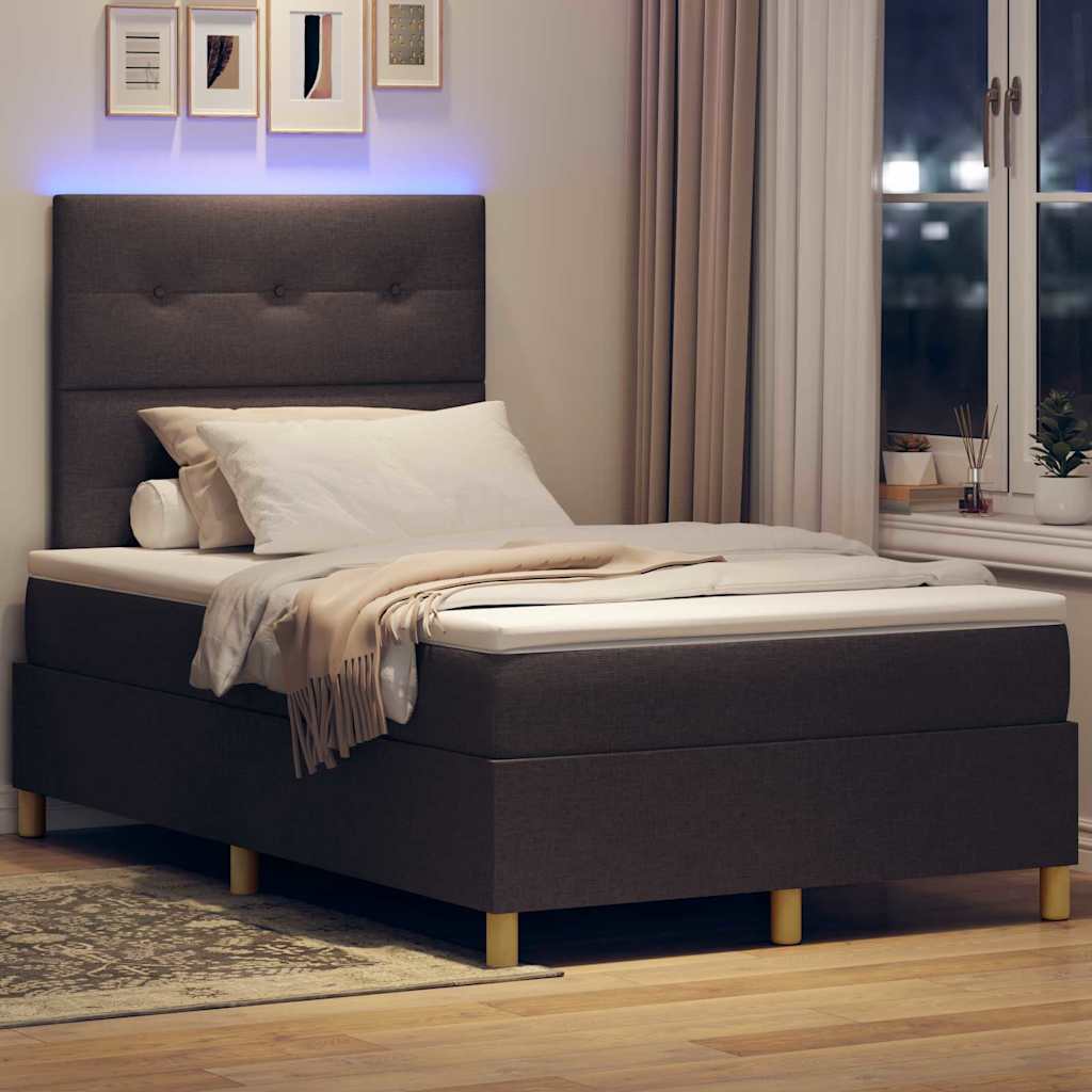Letto a Sorgente LED Marrone Scuro 120 x 200 cm Tessuto