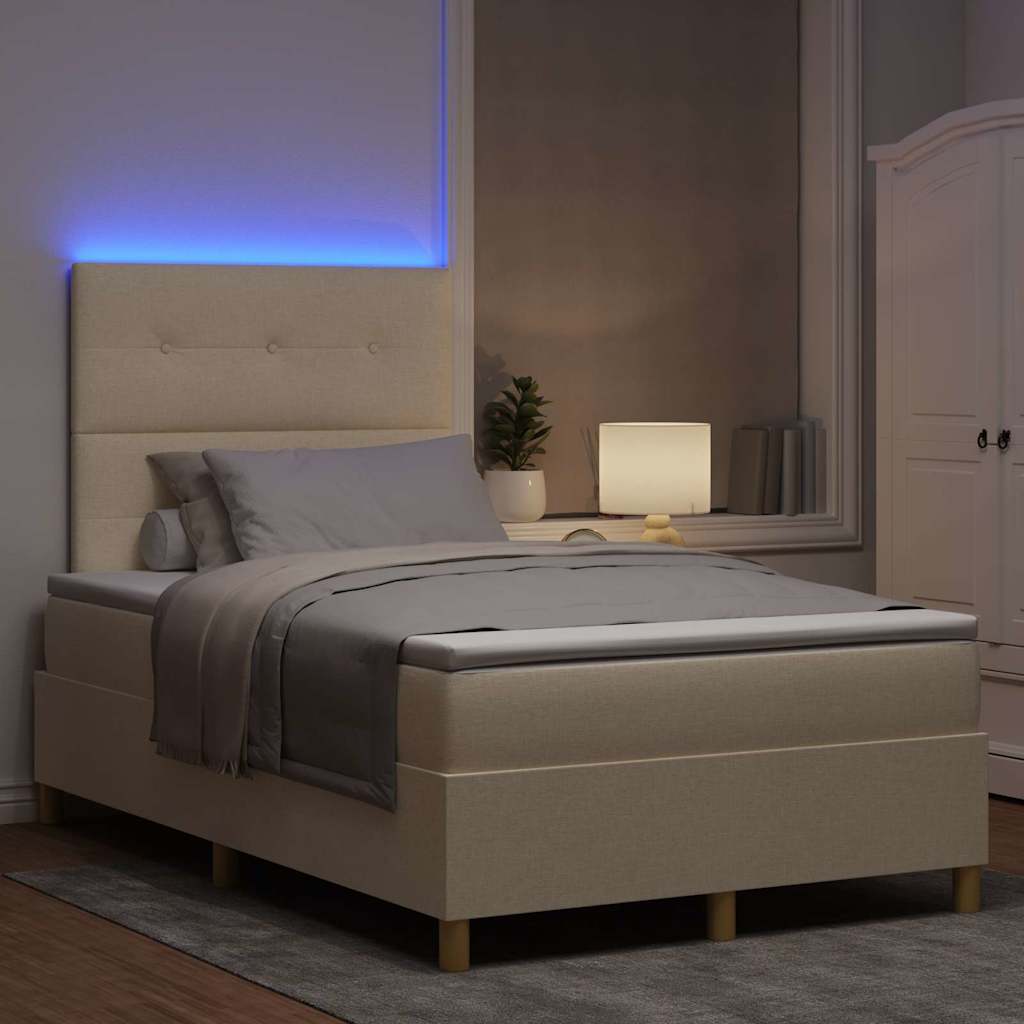 Letto a Sorgente LED con testiera Crema 120 x 200 cm Tessuto | homemem39