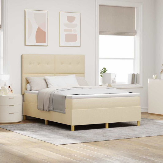 Letto a Sorgente LED con testiera Crema 140 x 190 cm Tessuto | homemem39