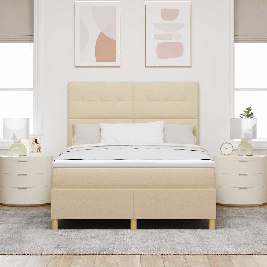 Letto a Sorgente LED con testiera Crema 140 x 190 cm Tessuto | homemem39
