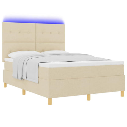 Letto a Sorgente LED con testiera Crema 140 x 190 cm Tessuto | homemem39