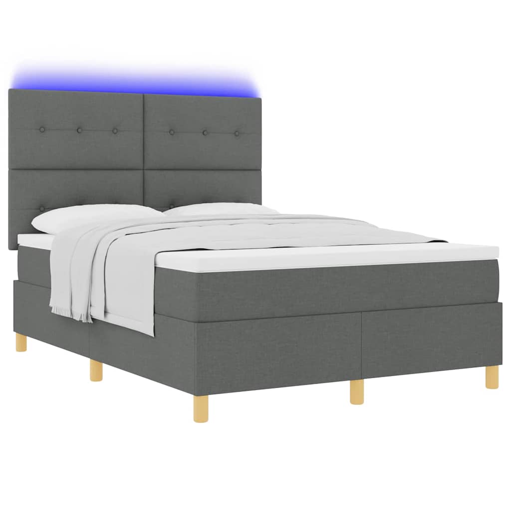 Letto a Sorgente LED Grigio scuro 140 x 200 cm Tessuto | homemem39