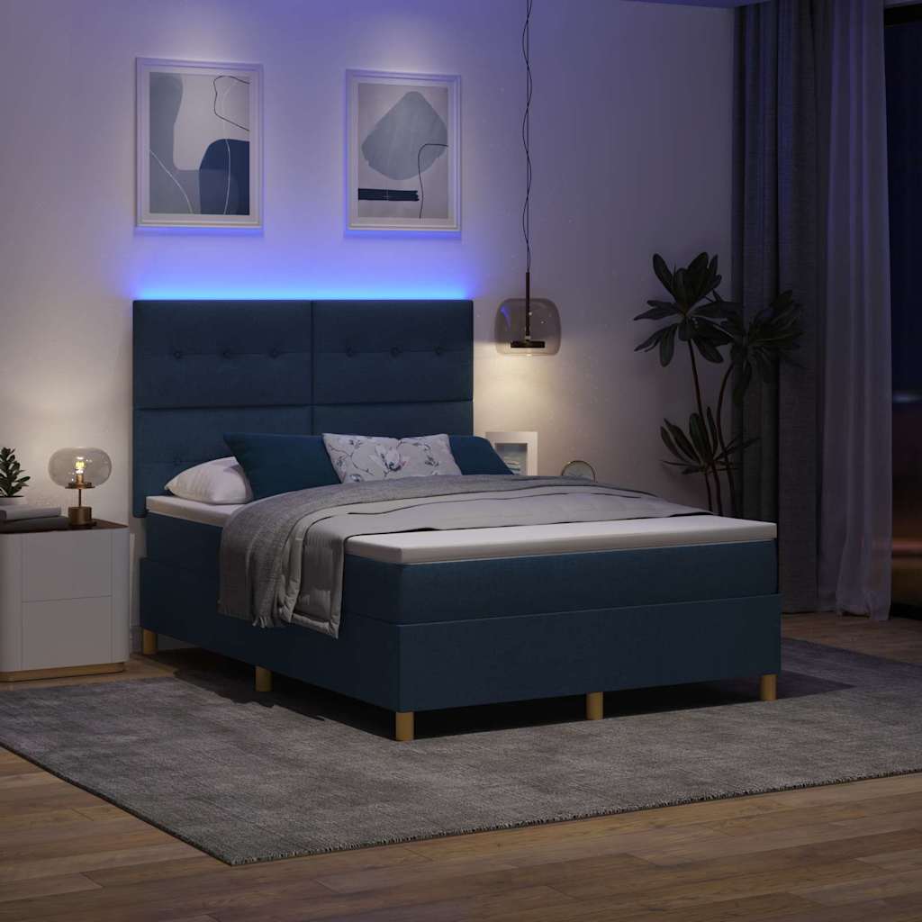 Letto a Sorgente LED con testiera Blu 140 x 200 cm Tessuto | homemem39