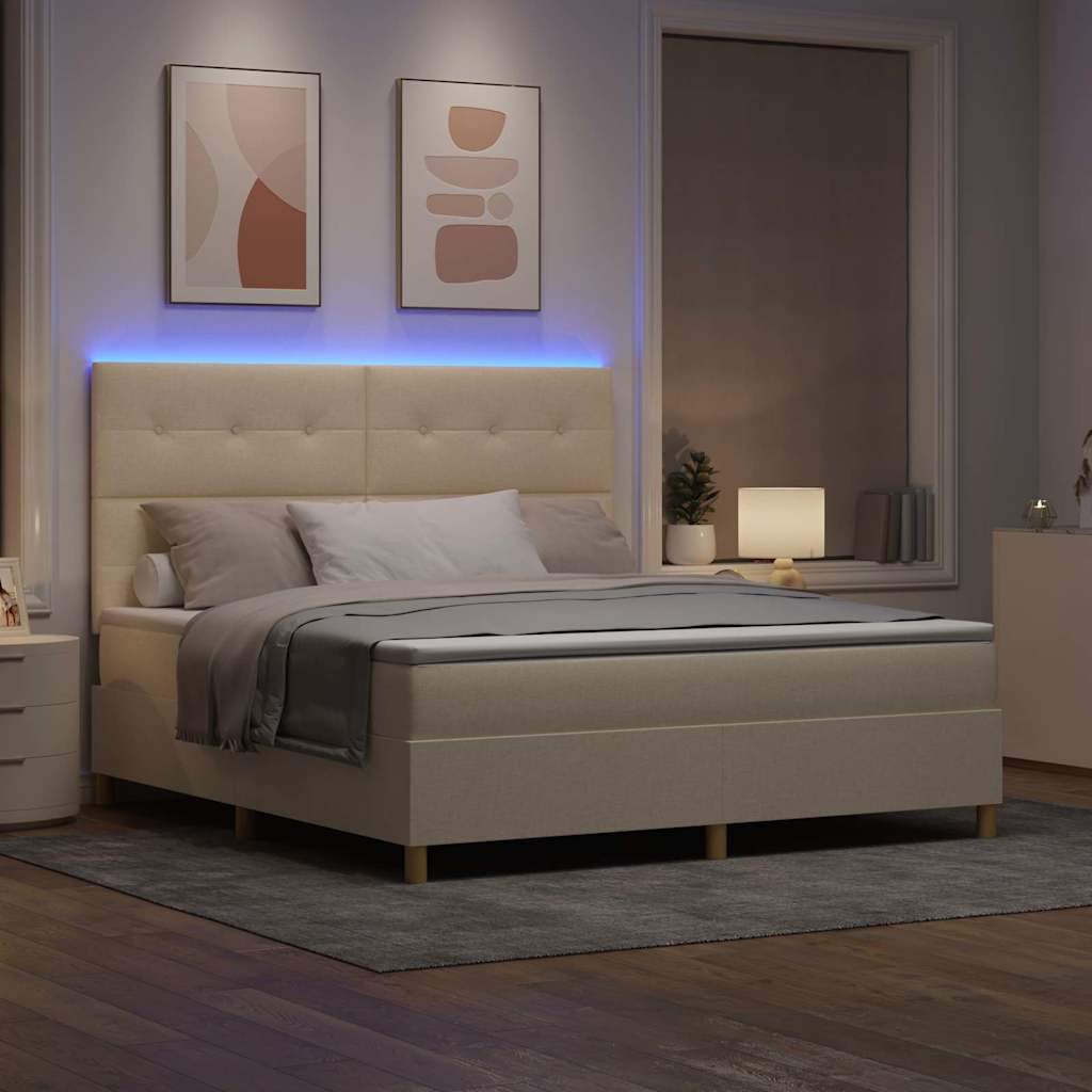 Letto a Sorgente LED con testiera Crema 180 x 200 cm Tessuto | homemem39