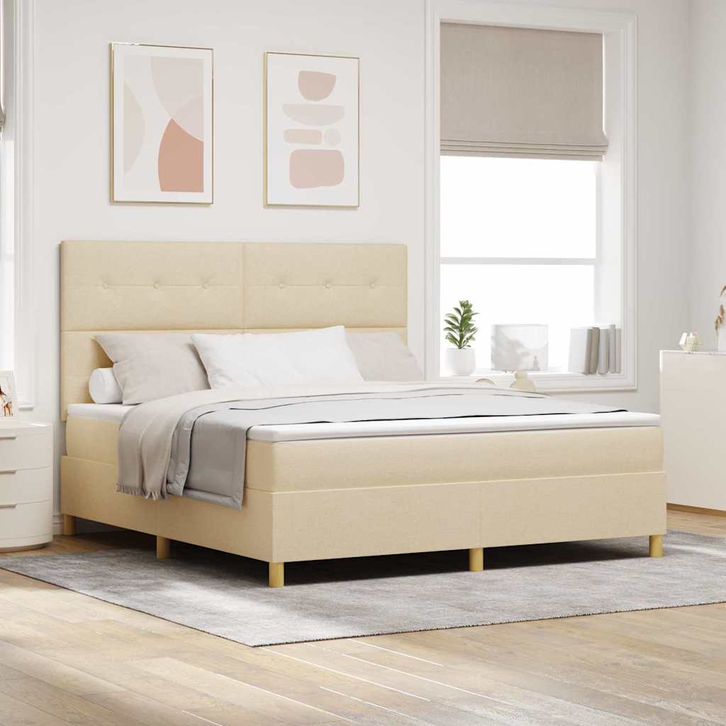 Letto a Sorgente LED con testiera Crema 180 x 200 cm Tessuto | homemem39