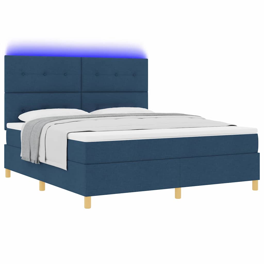Letto a Sorgente LED con materasso Blu 180 x 200 cm Tessuto