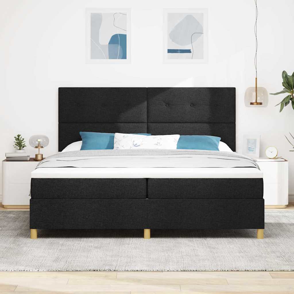 Letto a molle con materasso Nero 200 x 200 cm Tessuto