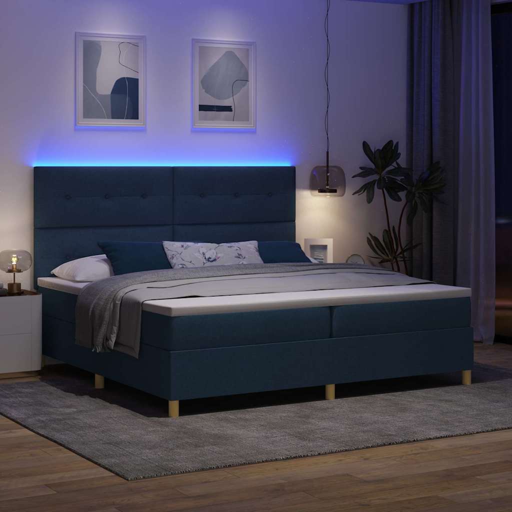 Letto a Sorgente LED con testiera Blu 200 x 200 cm Tessuto | homemem39