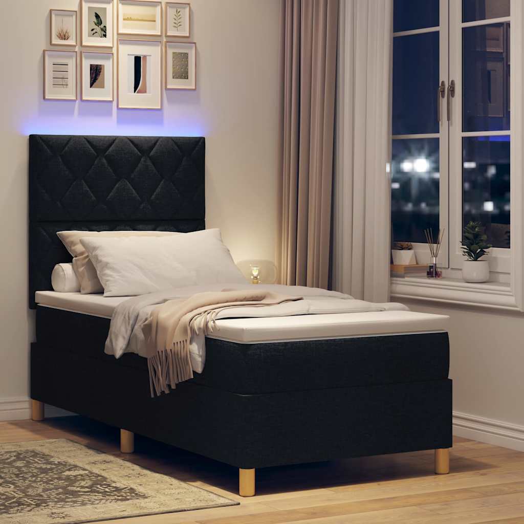 Letto a Sorgente LED con testiera Nero 100 x 200 cm Tessuto | homemem39