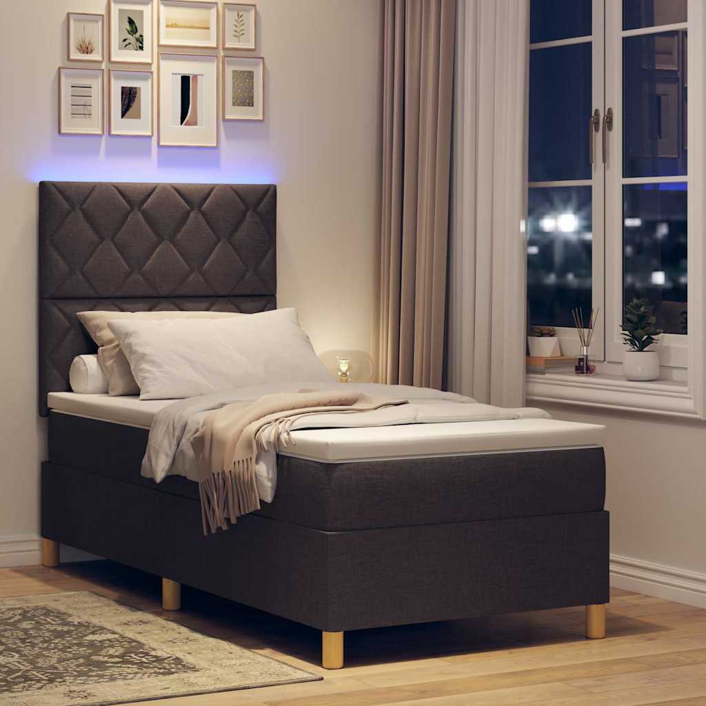 Letto a Sorgente LED Marrone Scuro 100 x 200 cm Tessuto | homemem39