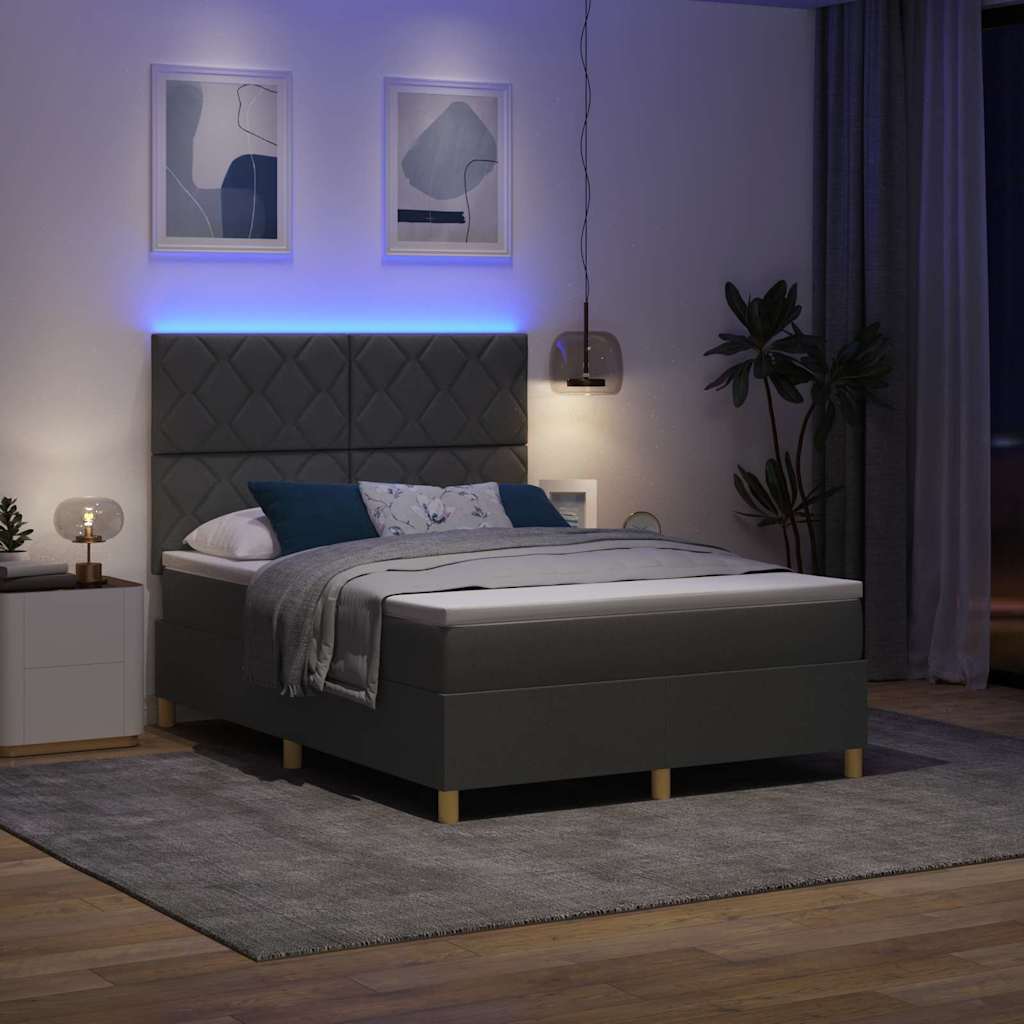 Letto a Sorgente LED Grigio scuro 140 x 190 cm Tessuto