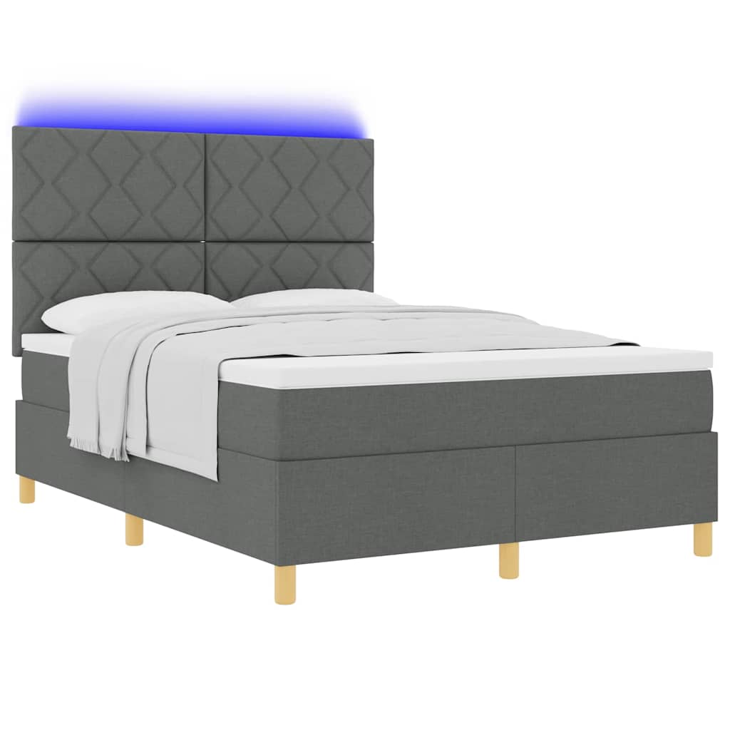 Letto a Sorgente LED Grigio scuro 140 x 190 cm Tessuto