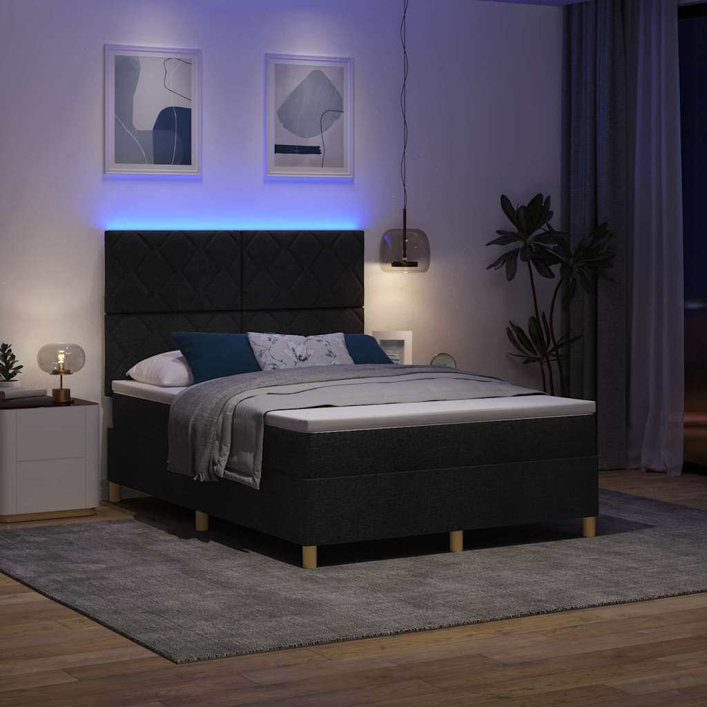 Letto a Sorgente LED con testiera Nero 140 x 190 cm Tessuto | homemem39