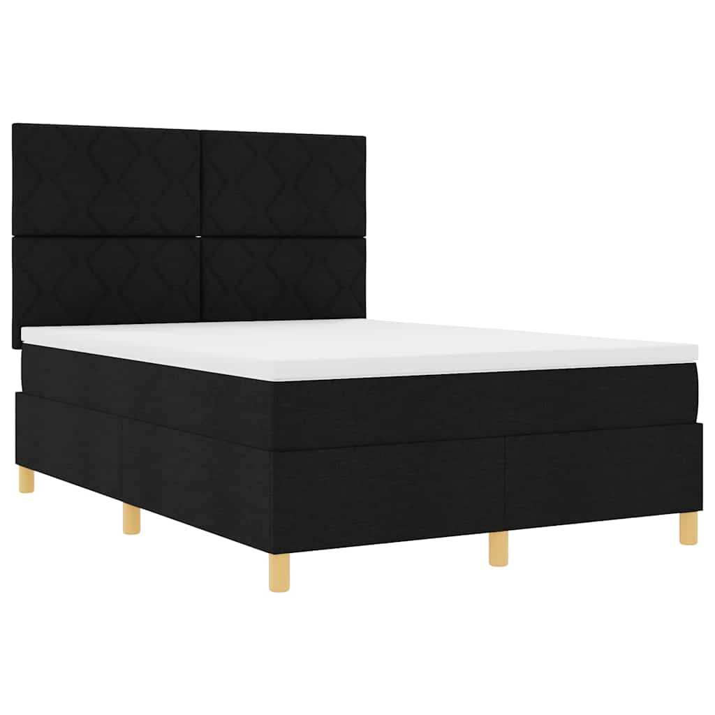 Letto a Sorgente LED con testiera Nero 140 x 190 cm Tessuto | homemem39