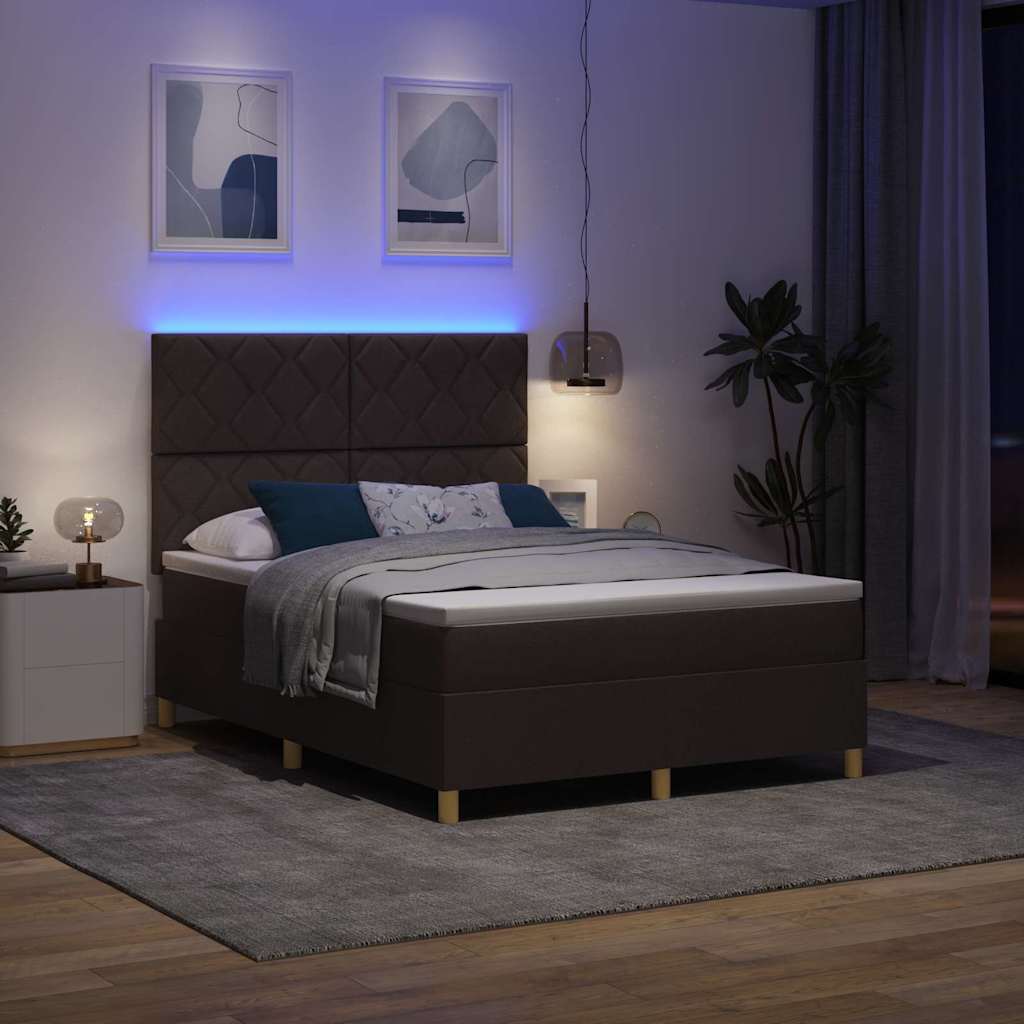 Letto a Sorgente LED Marrone Scuro 140 x 190 cm Tessuto | homemem39