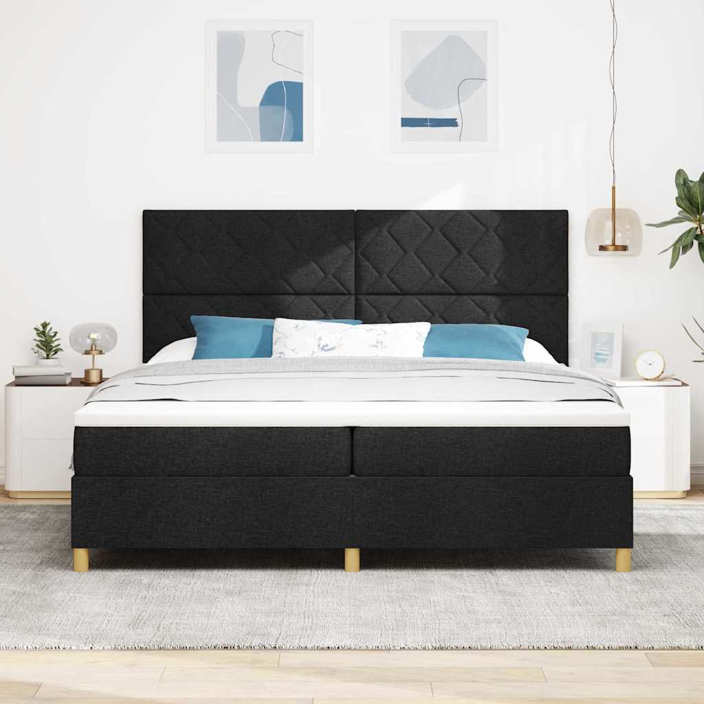 Letto a Sorgente LED con testiera Nero 200 x 200 cm Tessuto | homemem39