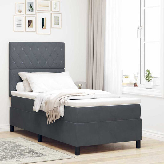 Letto a Sorgente LED Grigio scuro 90 x 190 cm Velluto | homemem39