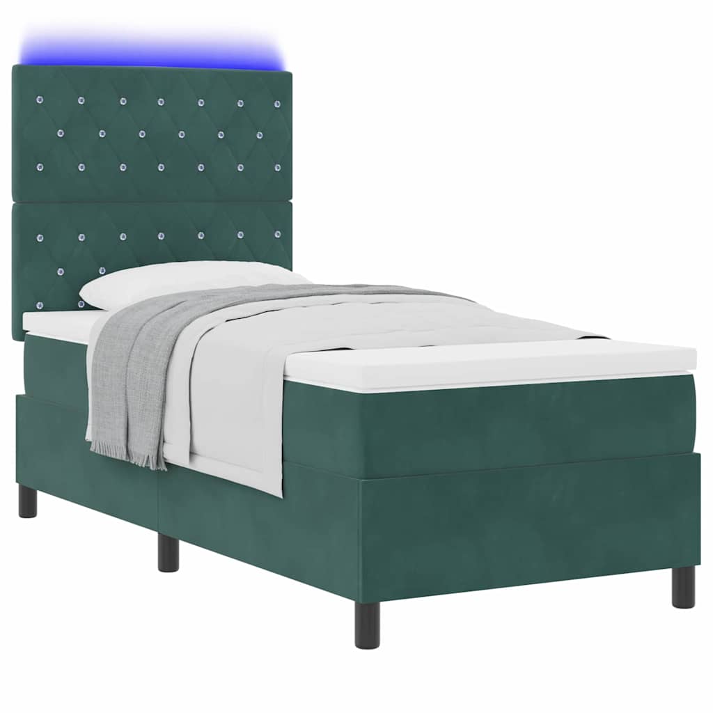 Letto a Sorgente LED Verde Scuro 90 x 190 cm Tessuto