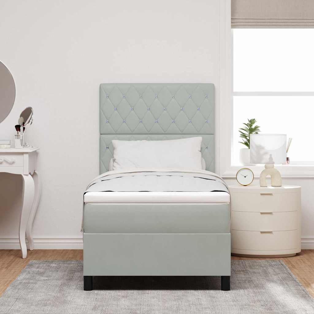 Letto a molle con materasso Grigio chiaro 100 x 200 cm Velluto