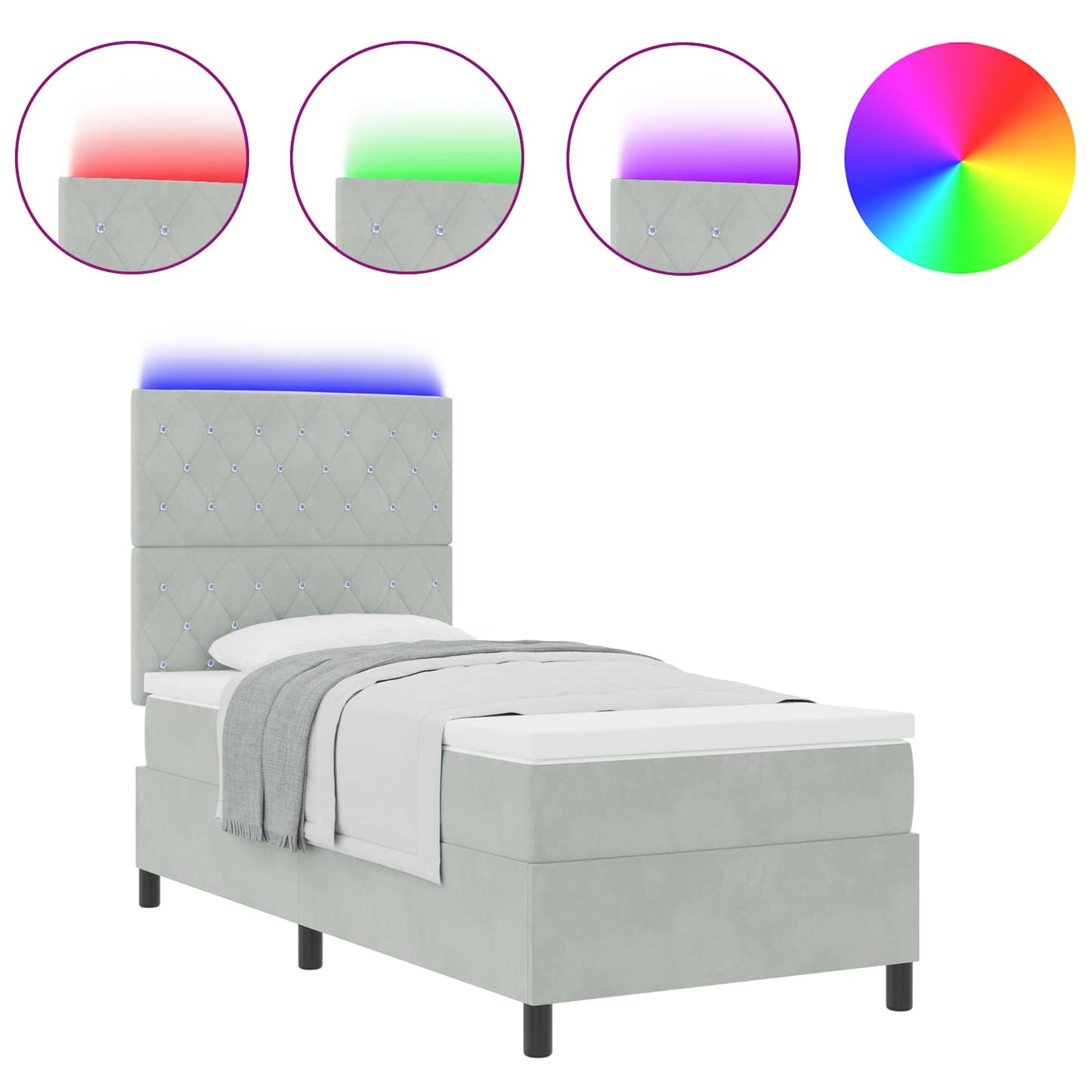 Letto a Sorgente LED Grigio chiaro 100 x 200 cm Tessuto