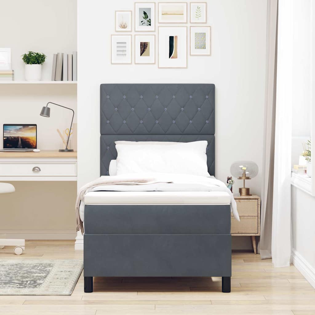 Letto a molle con materasso Grigio scuro 100 x 200 cm Velluto