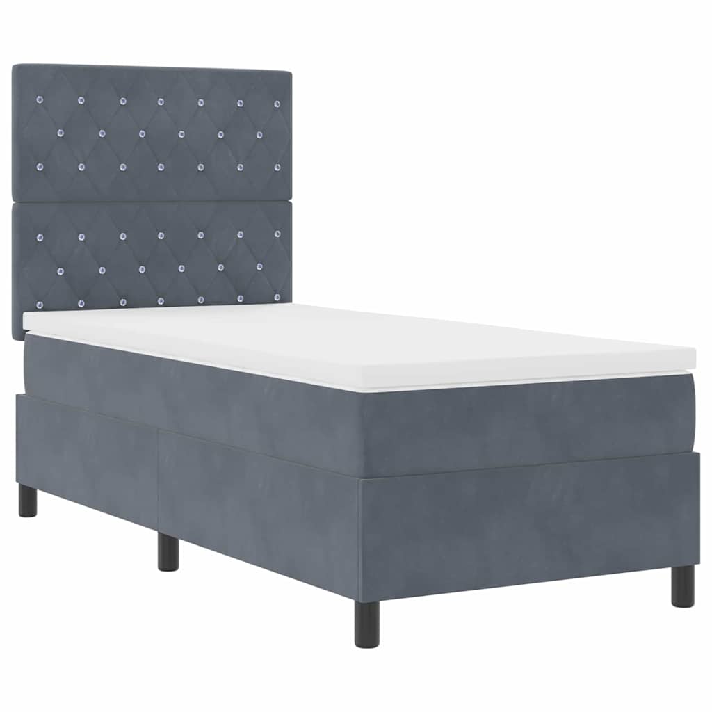 Letto a molle con materasso Grigio scuro 100 x 200 cm Velluto